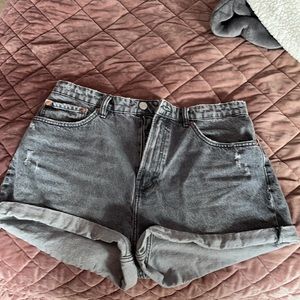 Distressed Black Denim Shorts